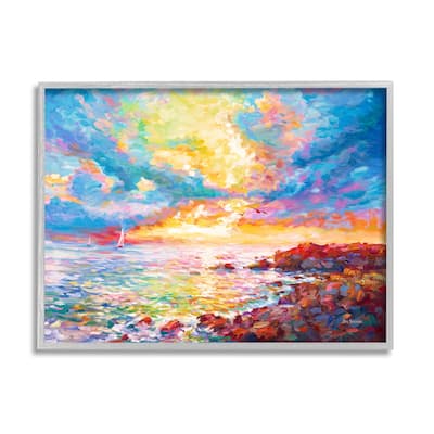 Stupell Mediterranean Sunset Ocean Coast Framed Giclee Art Design by Leon Devenice