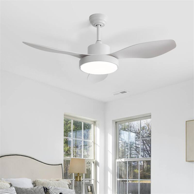47" 6 Speeds LED Ceiling Fan w/ Remote Control and Reversible DC Motor - White