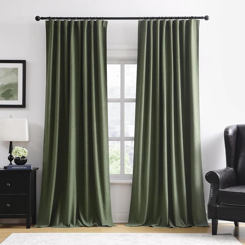Dark Olive Green Blackout Curtains 96 Inch Long 2 Panels Set