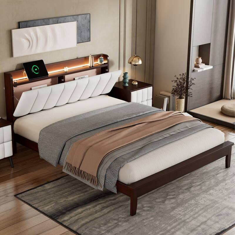 Queen size Platform Bed with USB Charging Station and Storage