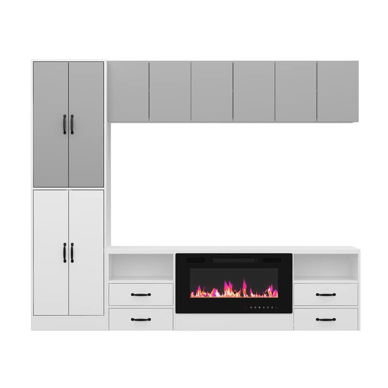 Wall Entertainment Center with Storage Cabinets, TV Stand & Optional 30" Electric Fireplace