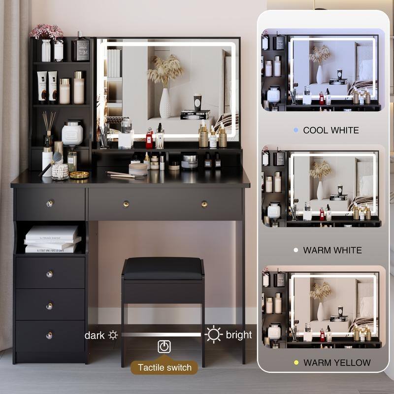 Vanity Dresser with Mirror and Stool Set Storage Drawers Luxury Furniture