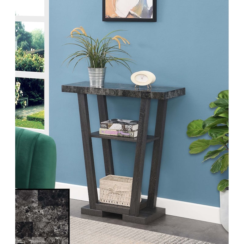 Convenience Concepts Newport V Console with Shelves - Faux Black Marble/Weathered Grey
