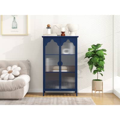 2 Doors Metal Storage Cabinet,Display Cabinet with Glass Doors,Metal Kitchen Sideboard Buffet Cabinet,Glass Storage Cabinet