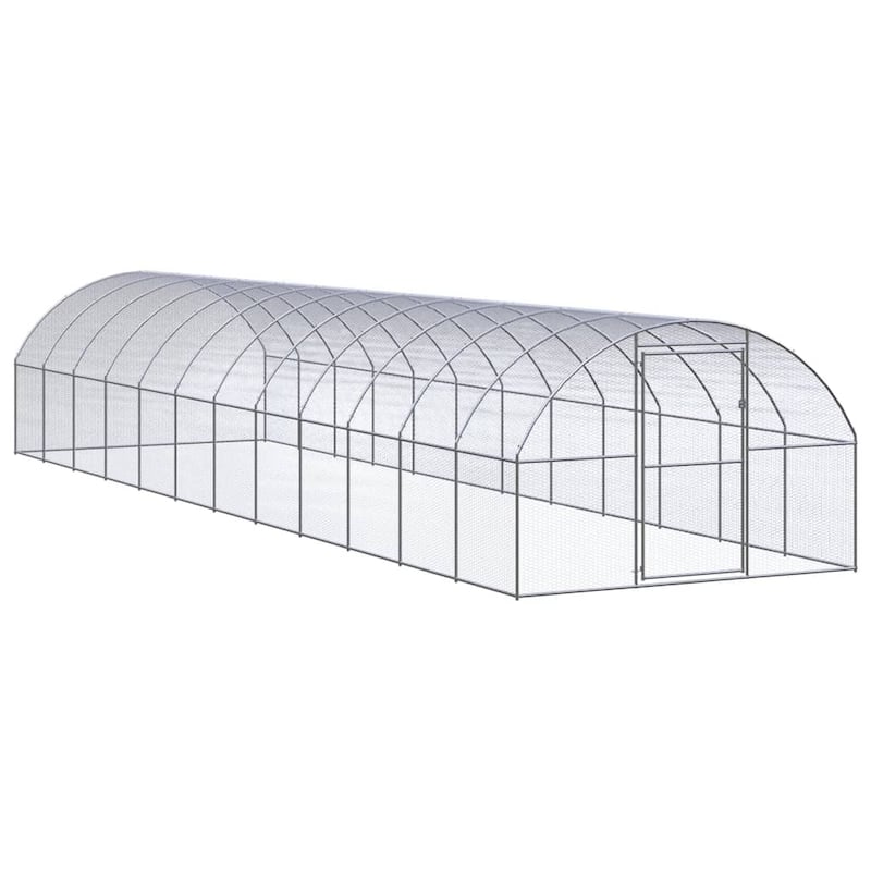 vidaXL Chicken Coop Battery Cage Hen Enclosure Chicken House Galvanized Steel zero - 9.8' x 39.4' x 6.6' - Silver