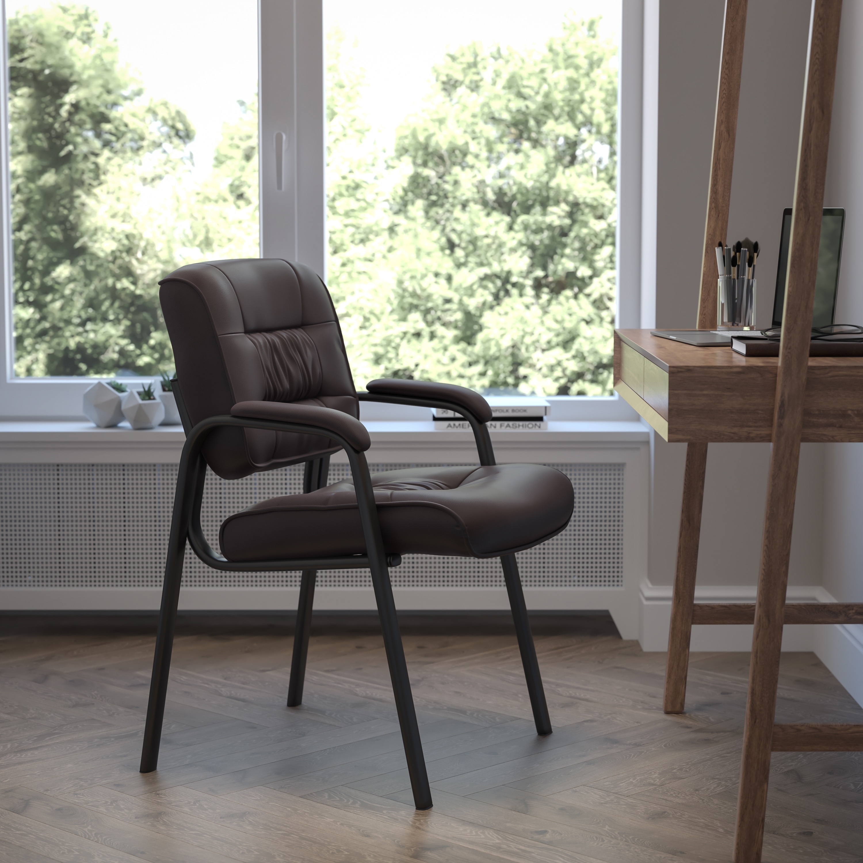 LeatherSoft Executive Side Reception Lounge Chair with Titanium Gray Frame 23.25