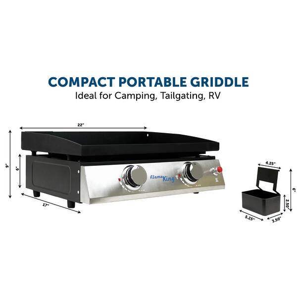 Flame King TableTop Portable Propane Cast Iron Grill Griddle, 22inch