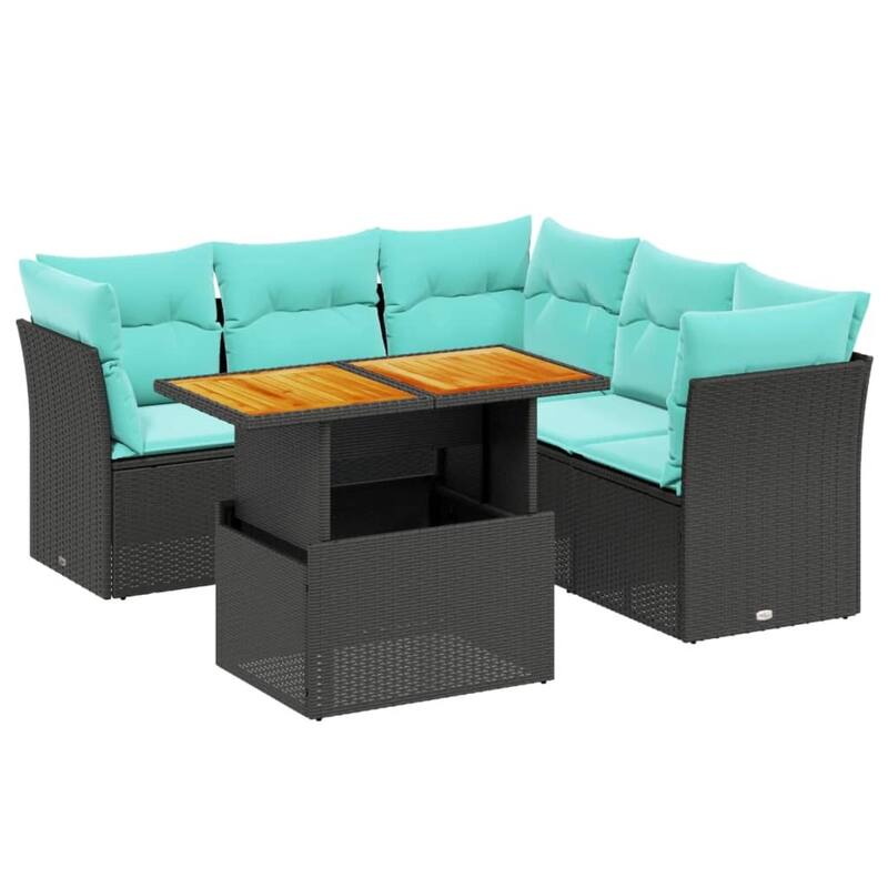 vidaXL 5 Piece Patio Sofa Set with Cushions Black Poly Rattan - 24.4 x 24.4 x 27.2