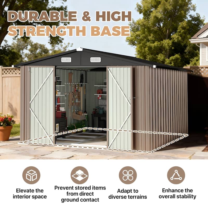 AOXUN Outdoor Storage Shed with Lockable Doors and Air Vents for Garden