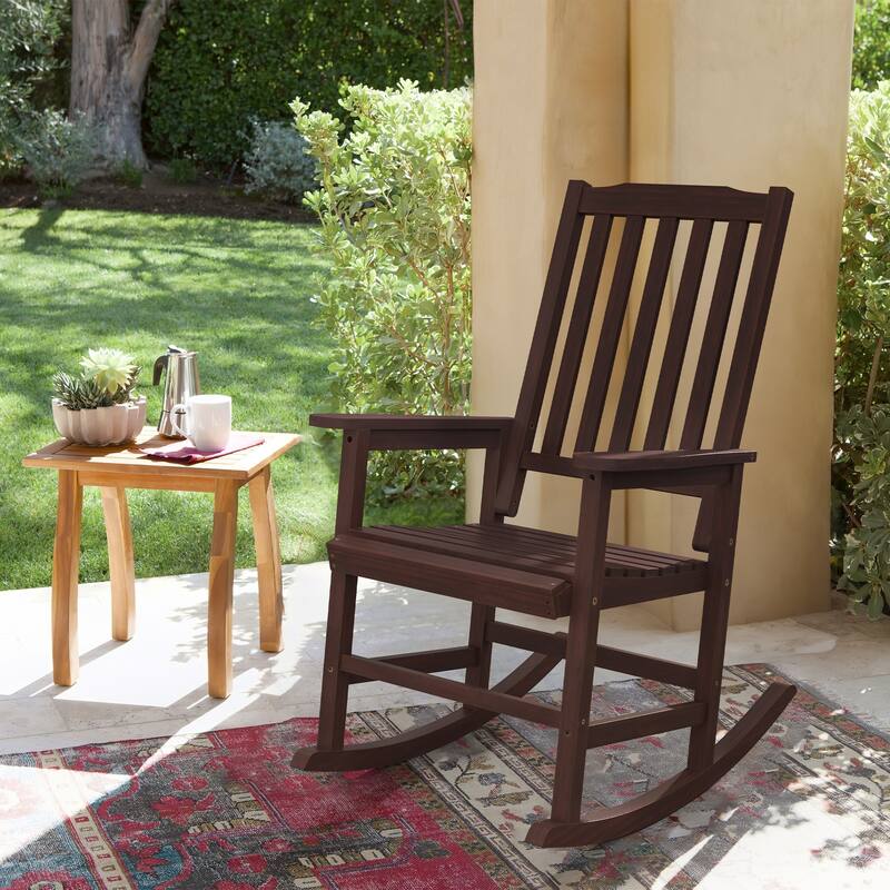 Acacia Wood Outdoor Rocking Chair, Traditional Porch Outdoor Rocker Chairs with Slatted - 43" H