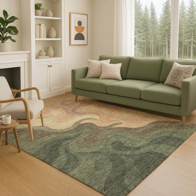 Machine Washable Indoor/ Outdoor Modern Dejuan Chantille Rug