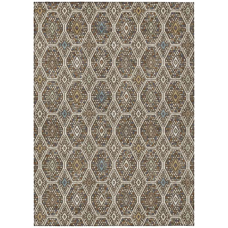 Machine Washable Indoor/ Outdoor Modern Hexi Chantille Rug