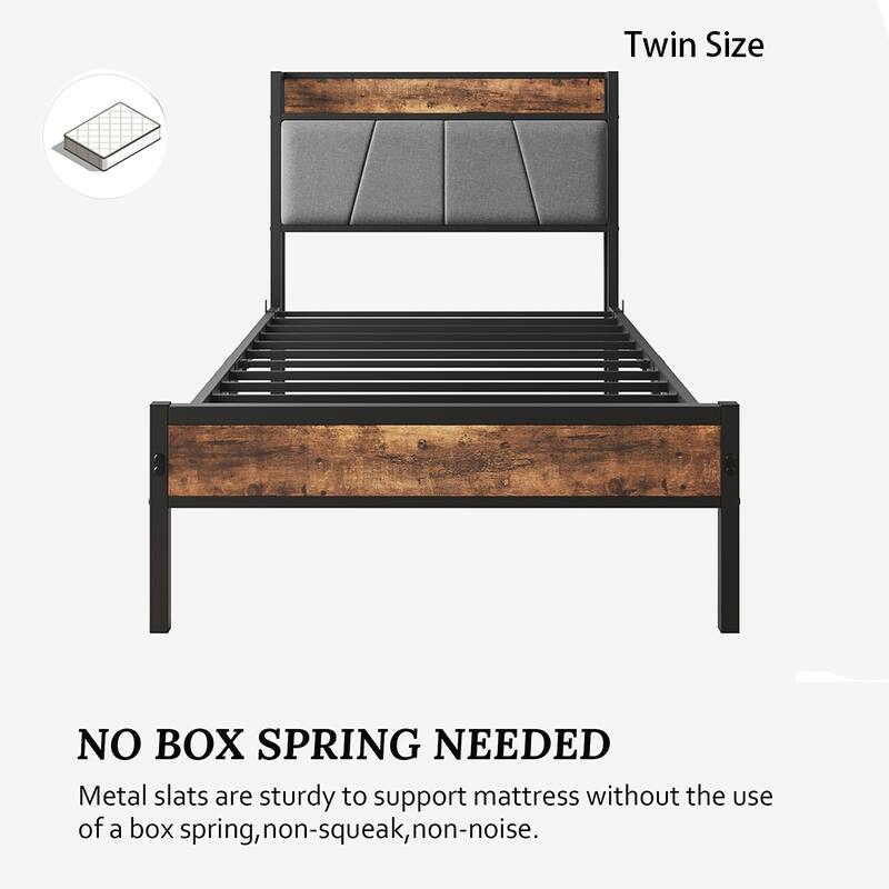 Bed Frames, Storage Headboard with Outlets, No Box Springs Needed