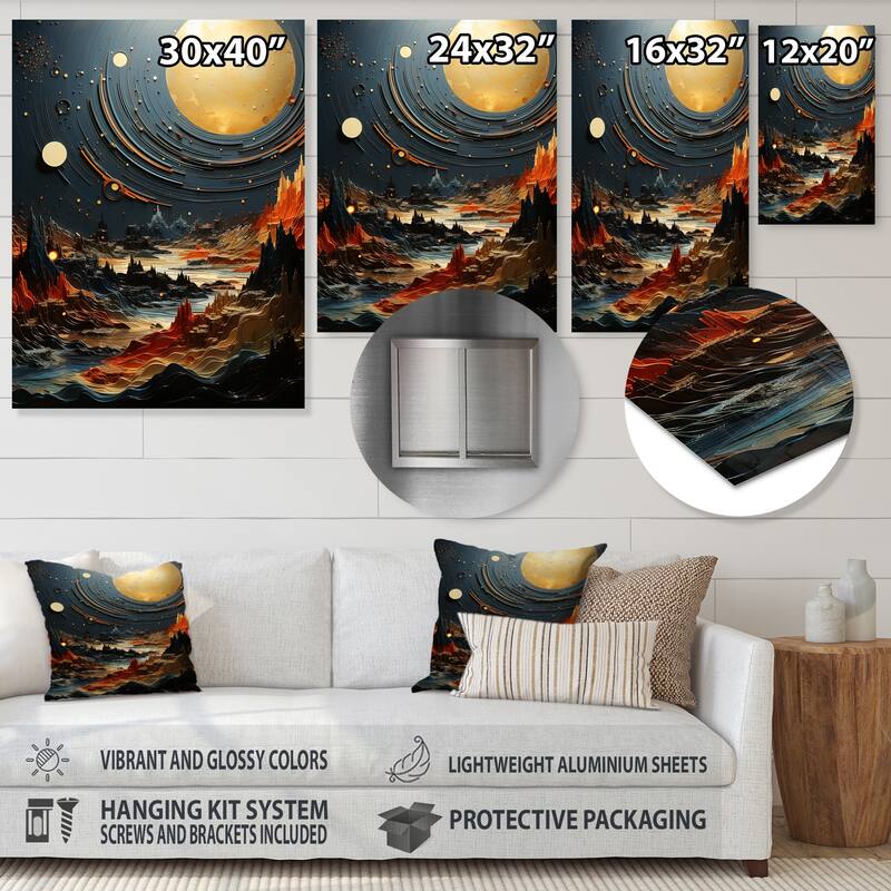 Designart "Celestial Golden Planet In Solar System II" Space Planet Gold Metal Art - Astronomy & Space Metal Art Work