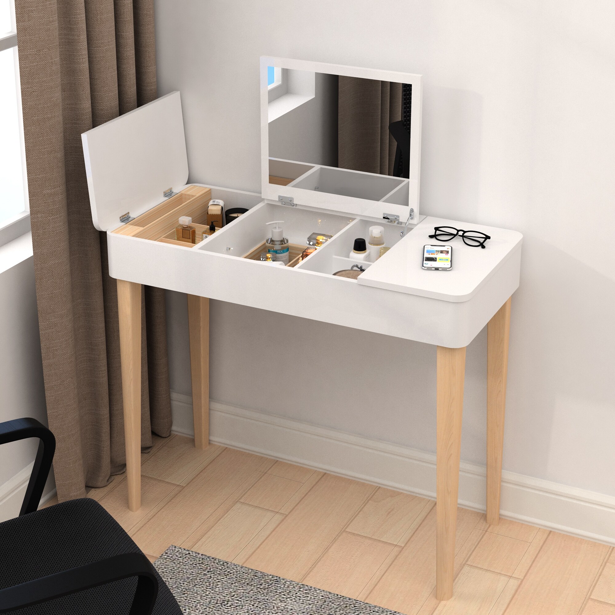 Vanity table with flip up mirror discount