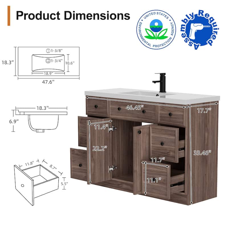 36"/48"/60"/72" Bathroom Vanity Set with Sink & Faucet
