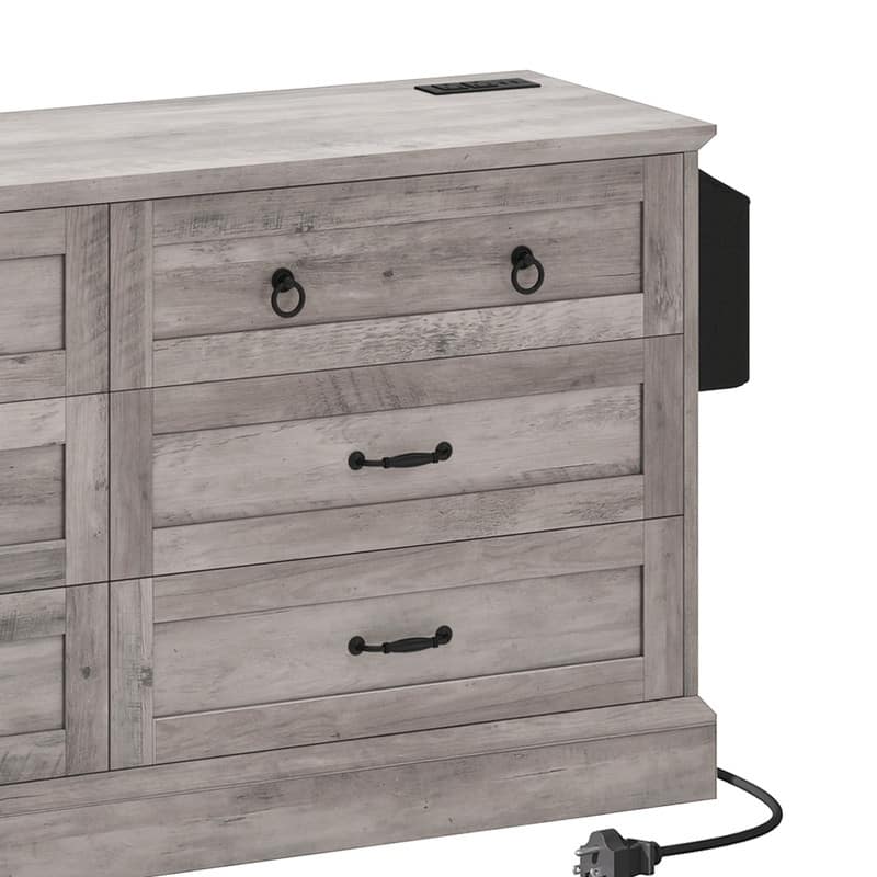 Moasis 59" Farmhouse 6 Drawer Dresser Chest of Drawers Storage Organizer For Bedroom