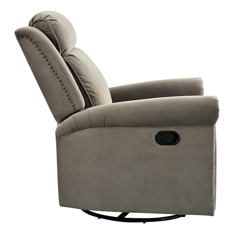 Home Theater Swivel Recliner Chair, Manual Rocking Nursery Rocker w/Adjustable Backrest Rolled Arms Lounge Chair with Rivet Trim