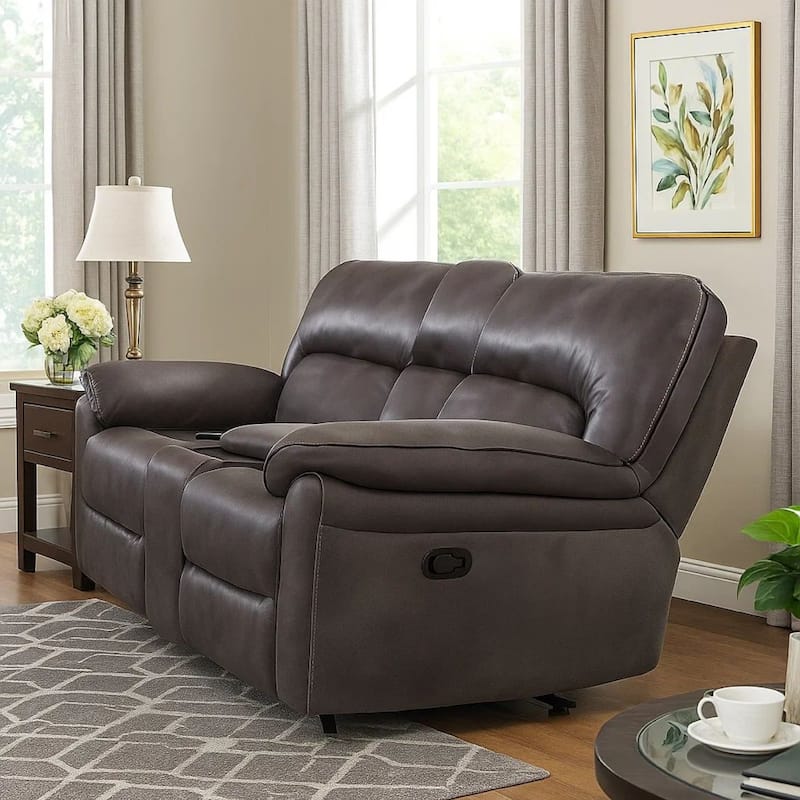 Josy Manual Recliner Loveseat with Console, Dark Gray Faux Leather, 77 Inch