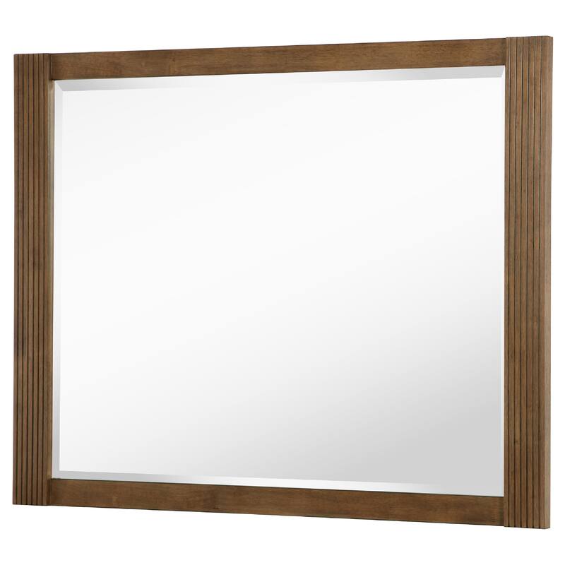 Reon Dresser Mirror, Ash Brown Wood Frame, Vertical Fluting, 38 Inch - Ash Brown