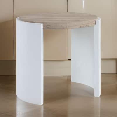 Romani Side End Table, White High Gloss Wood, Brown Top, Oval 26 Inch