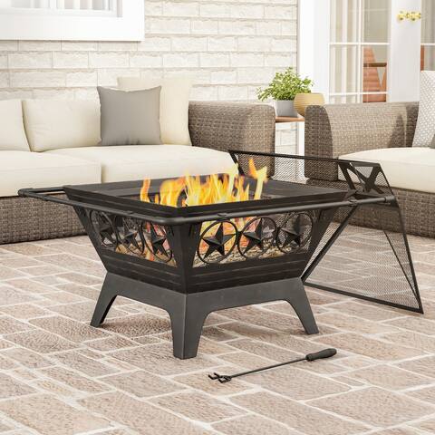 32" Wood Burning Outdoor Fire Pit with Star Design by Pure Garden - 32 x 32 x 27