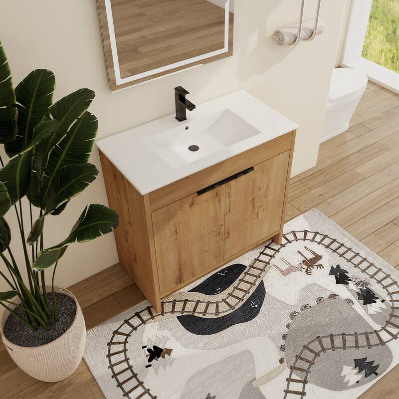 Malwee 24"/30"/36" FreeStanding Bathroom Vanity, Floor Stand Bathroom Vanity with Sink,Soft Close Door and Adjustable shelf