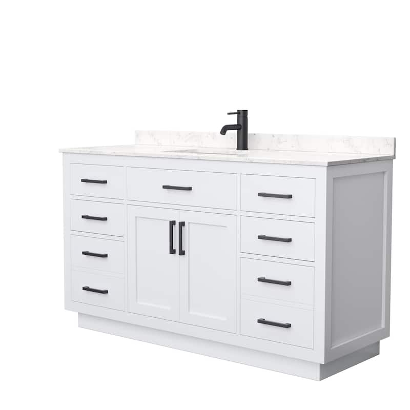 Beckett TK 60-inch Single Vanity, Cultured Marble Top - White, Black Trim, Carrara Cultured Marble Top