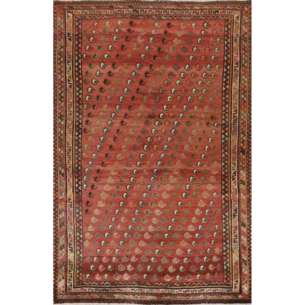 Geometric Afshar Persian Vintage Area Rug Hand-Knotted Wool Carpet - 4'11"x 7'10"