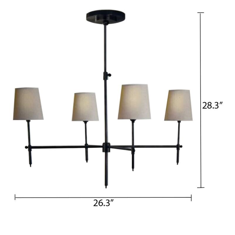 Brava 4 light Iron Frame Chandelier in Matte Black with Linen shade - 28.3"H x 26.3"W x 26.3"D