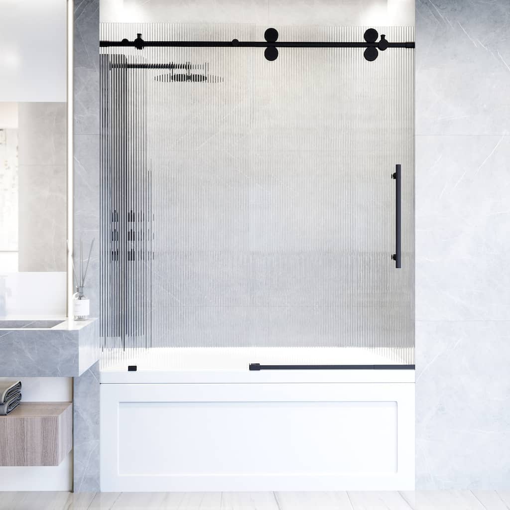 VIGO Elan 56" to 60" W x 66" H Frameless Sliding Tub Door in Matte Black