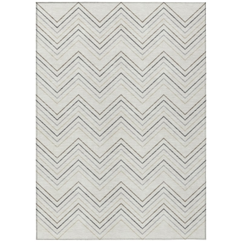 Machine Washable Indoor/ Outdoor Modern Chevron Chantille Rug