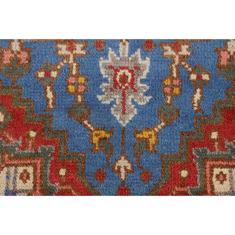 Light Blue Geometric Heriz Serapi Indian Rug Handmade Wool Carpet - 3'0" X 5'0"