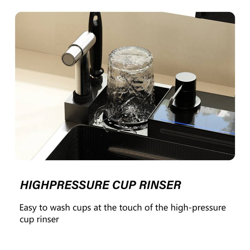 29.4 Inch Smart Kitchen Sink Workstation with LED Display, Multi-Function Faucet, Cutting Board & Drain Control