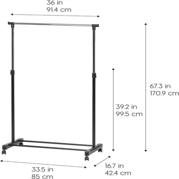 Single Rod Height Adjustable Clothes Rack with Lockable Wheels - Bed ...