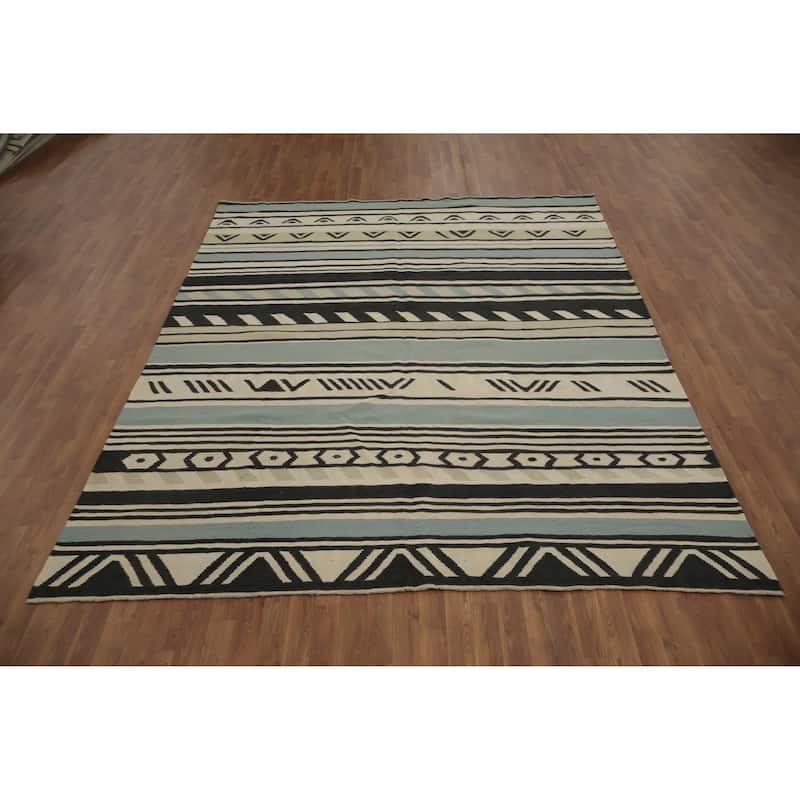 Hand Woven Oriental 100% Wool Carpet Southwestern Tribal Multi-Colored Kilim Area Rug - 9' 11'' X 8' 1''