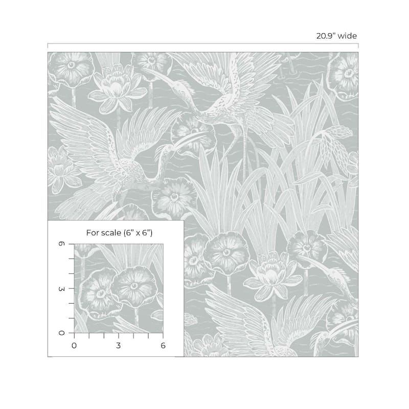 Seabrook Designs Marsh Cranes Nonwoven Unpasted Wallpaper