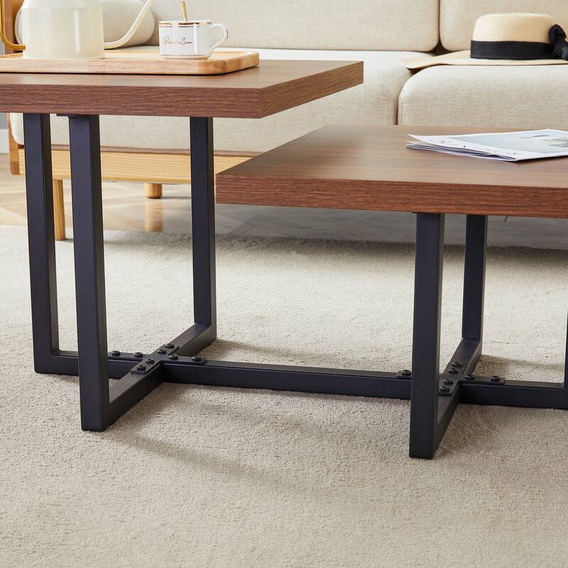 47" Two-Tier Coffee Table with Dark Wood Grain Finish