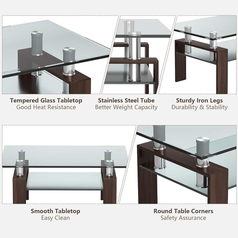 Costway Rectangle Glass Coffee Table Metal Legs End Table Livingroom