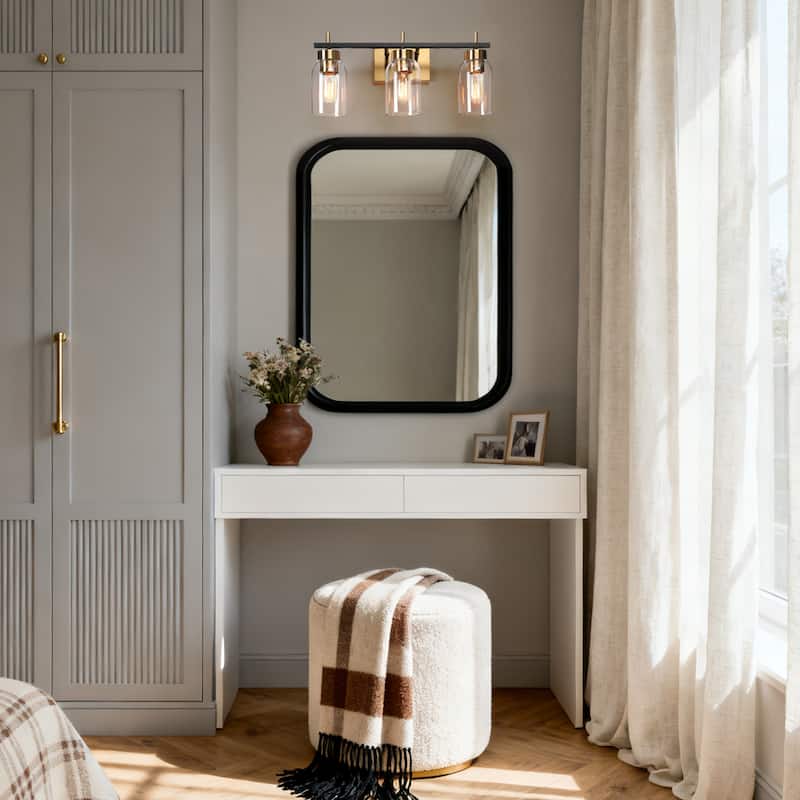 Valina Modern Black Gold 3-Light Bathroom Vanity Light Cylinder Glass Wall Sconces