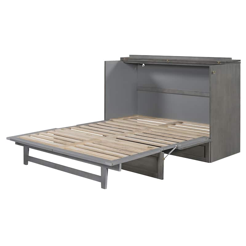 Queen Size Murphy Bed with Large Drawers & USB Ports