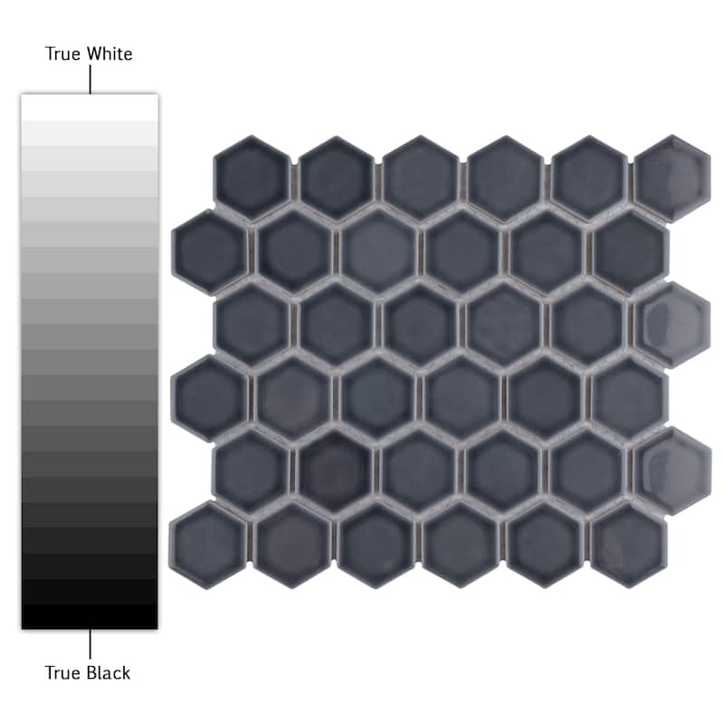 Merola Tile Hudson Due 2" Hex Imperial Grey 10-7/8" x 12-5/8" Porcelain Mosaic Floor and Wall Tile