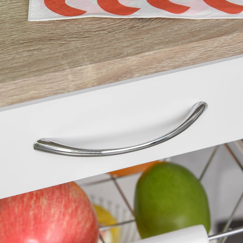 HOMCOM Mobile Rolling Kitchen Island Trolley Serving Cart with Underneath Drawer & Slide-Out Wire Storage Basket