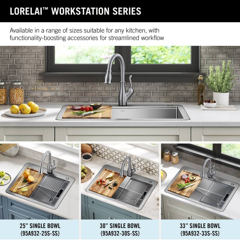 Delta Lorelai 33� Workstation Kitchen Sink Top Mount Drop-In 16 Gauge