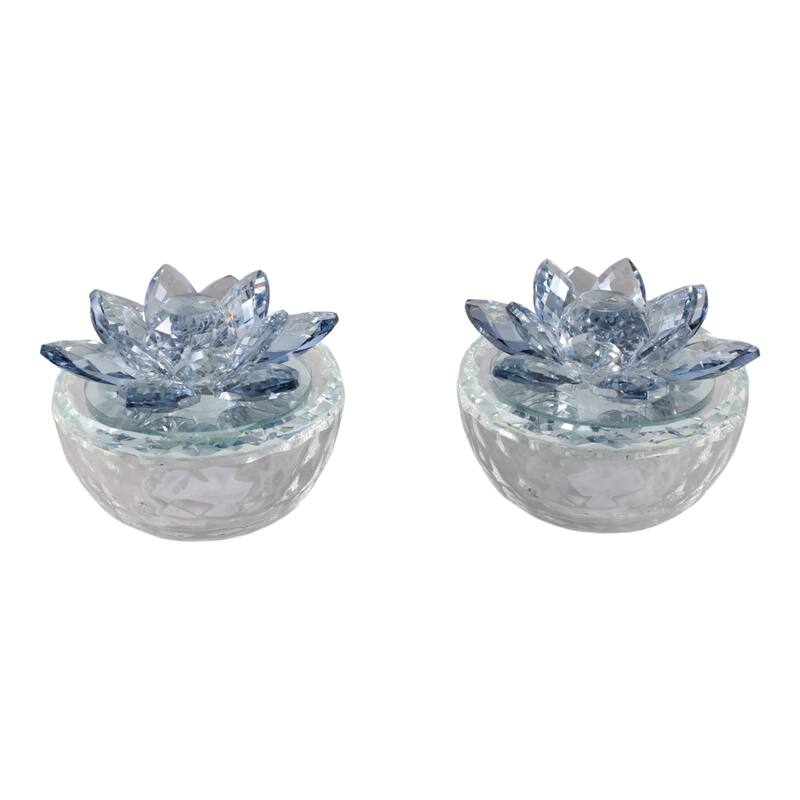 Glass Decorative Boxes Lotus Lids Textured Modern Style (Set of 2)