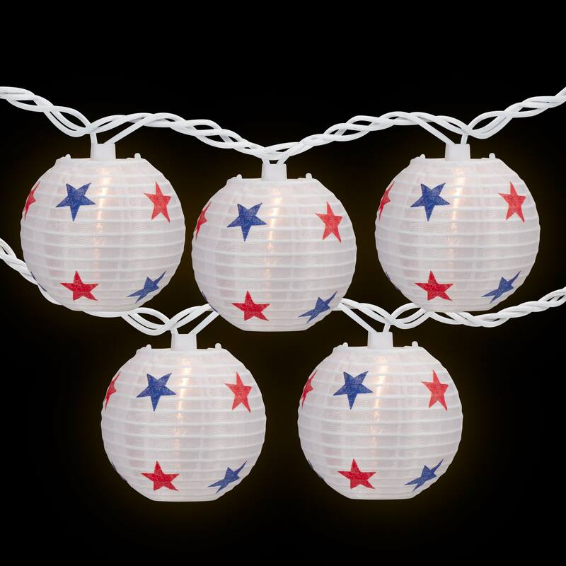 Patriotic Stars Paper Lantern Patio Light Set - 8.5' White Wire - 10ct