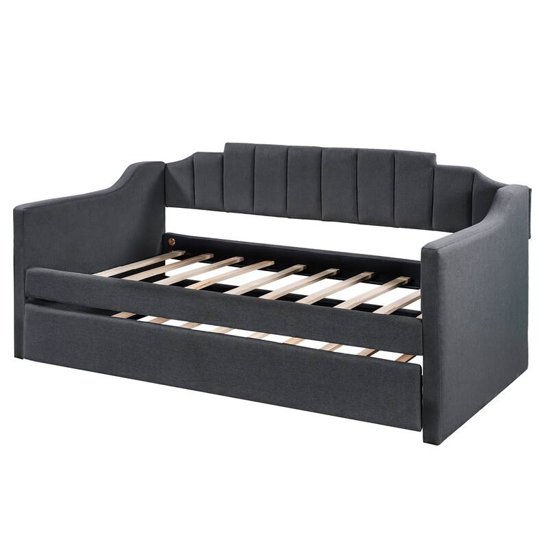 Twin Daybed with Wheeled Trundle, Upholstered Frame, 400lb Capacity