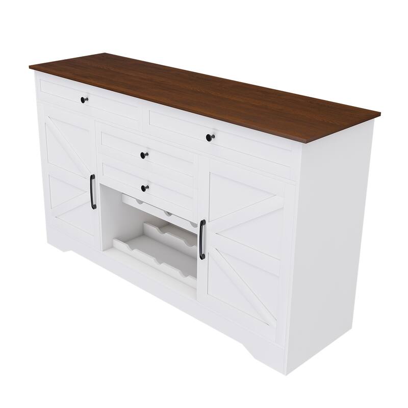 54" Farmhouse Buffet Sideboard with Storage Cabinet & Adjustable Shelf - Wood Top Dining Table with Drawer