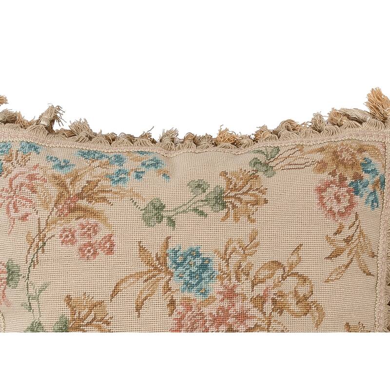17" x 17" Blue Antique Floral Needlepoint Pillow