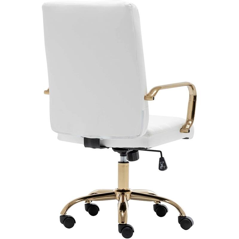 BTEXPERT Ergonomic White Faux Leather Adjustable Home Office Arm Chair Golden Finish